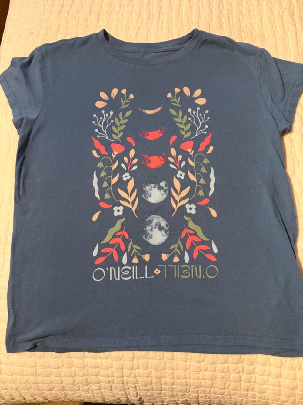 O'Neill Blue Short-Sleeve Tee with Moon & Floral Print